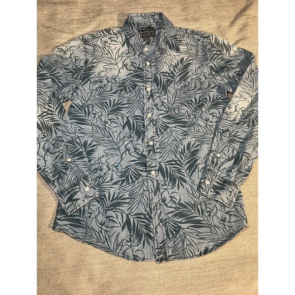 American Rag Shirt Men’s Medium Blue Button Down Long Sleeve Cotton Tropical - Picture 1 of 13